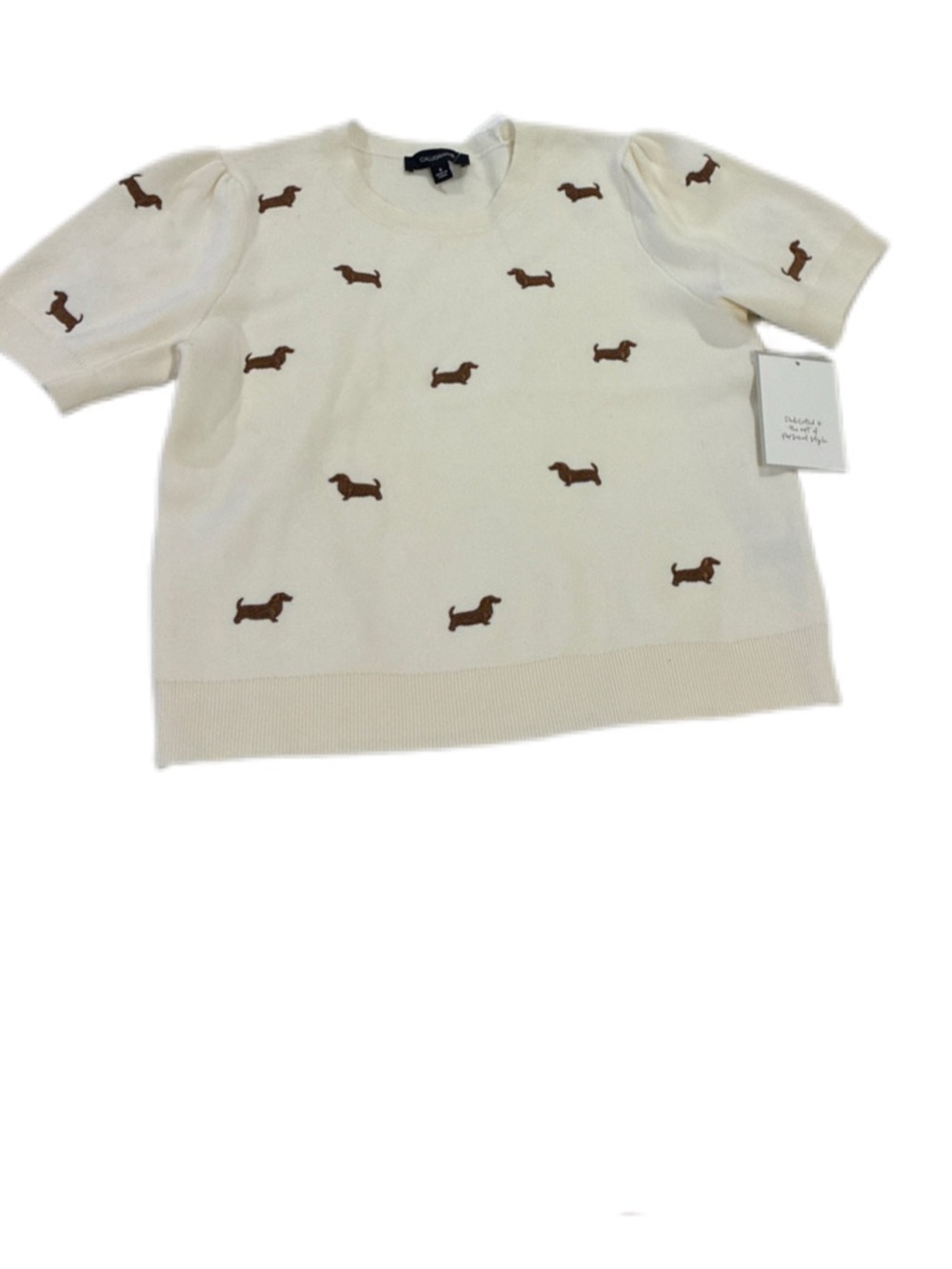 Cream Short-Sleeve Dachshunds Knit Top